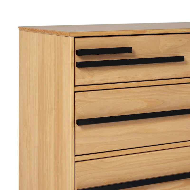 Contemporary Solid Pine Six Drawer Dresser with Detailed Drawer Fronts