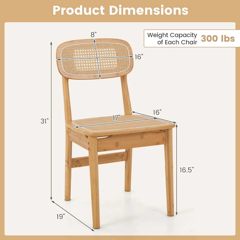 Rattan Accent Chairs Set of 2 Bamboo Frame Cane Woven Backrest &Seat