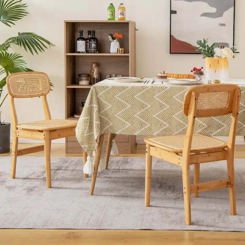 Rattan Accent Chairs Set of 2 Bamboo Frame Cane Woven Backrest &Seat