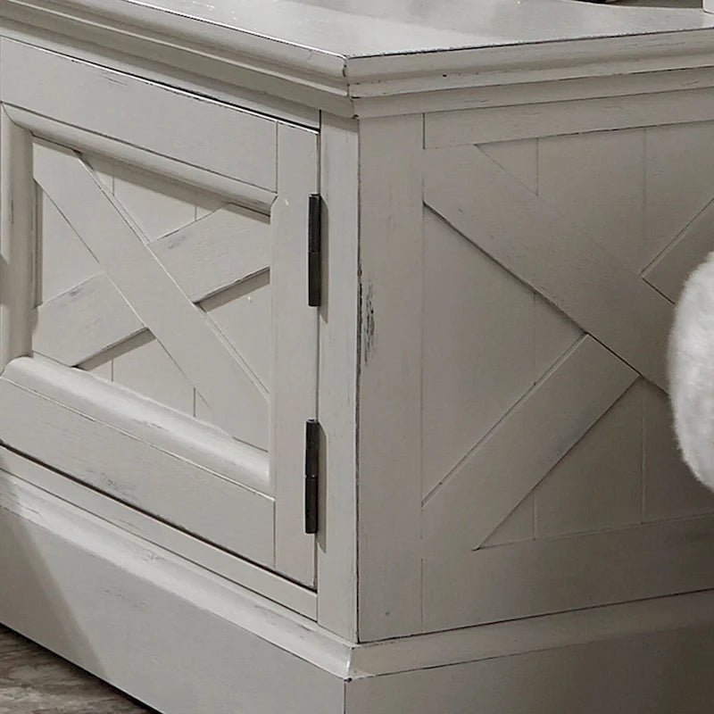 Antique White Entryway Hall Tree with Storage Bench and Hooks