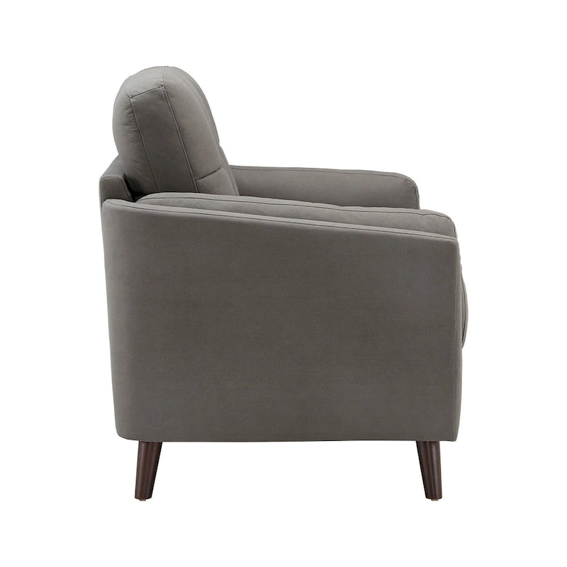 Modern Grey Microfiber Arm Loveseat with Tufted Detail and Espresso Wood Feet