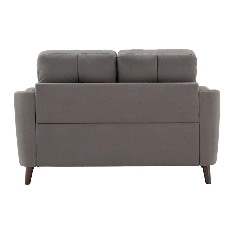 Modern Grey Microfiber Arm Loveseat with Tufted Detail and Espresso Wood Feet