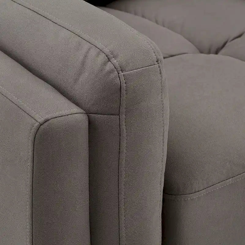 Modern Grey Microfiber Arm Loveseat with Tufted Detail and Espresso Wood Feet