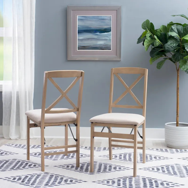 Grey Wash X-Back Folding Dining Side Chair with Padded Seat