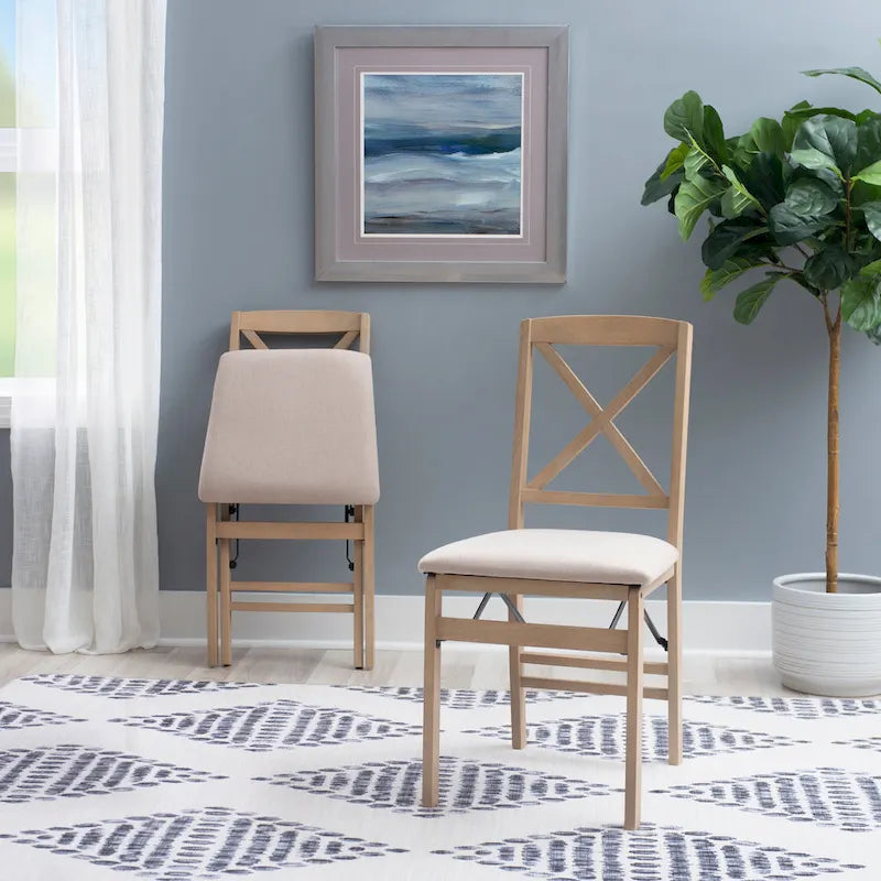 Grey Wash X-Back Folding Dining Side Chair with Padded Seat
