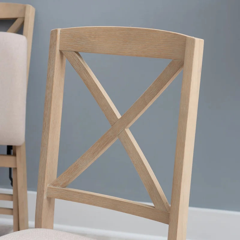 Grey Wash X-Back Folding Dining Side Chair with Padded Seat