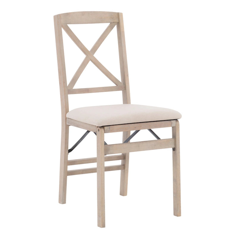 Grey Wash X-Back Folding Dining Side Chair with Padded Seat