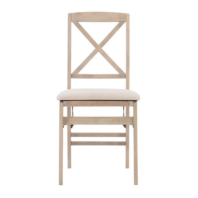 Grey Wash X-Back Folding Dining Side Chair with Padded Seat