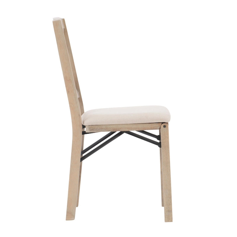 Grey Wash X-Back Folding Dining Side Chair with Padded Seat