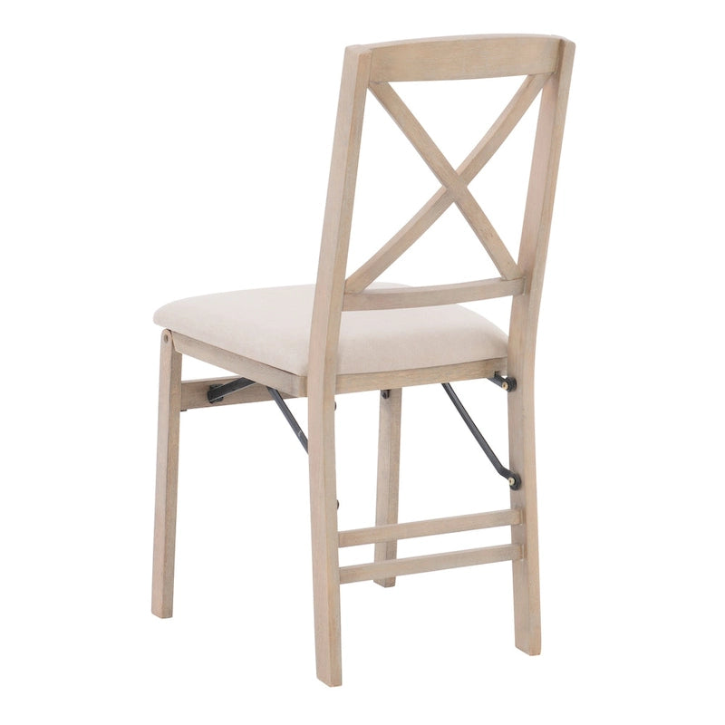 Grey Wash X-Back Folding Dining Side Chair with Padded Seat