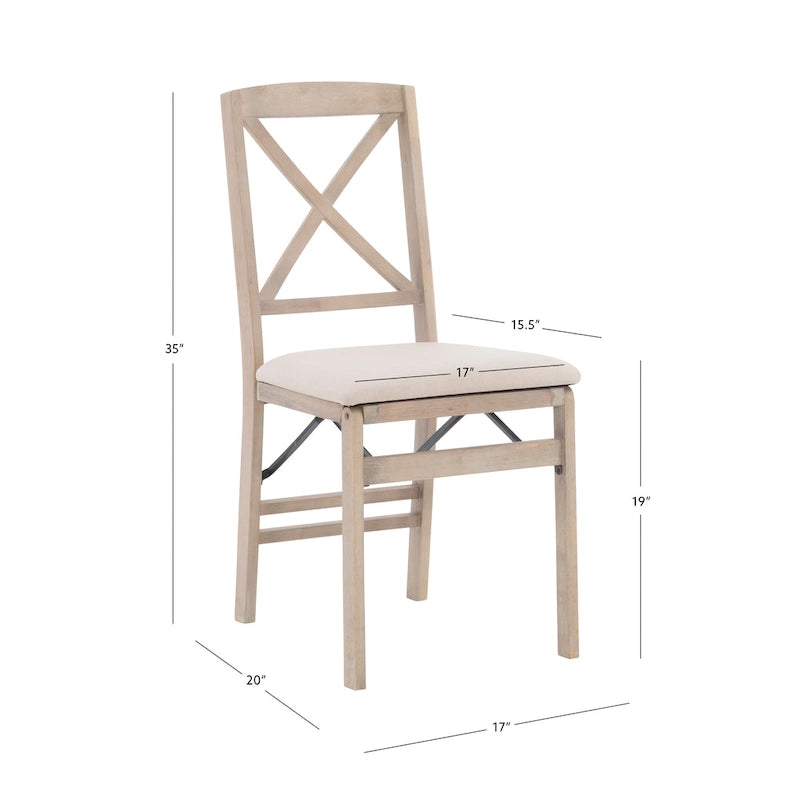 Grey Wash X-Back Folding Dining Side Chair with Padded Seat
