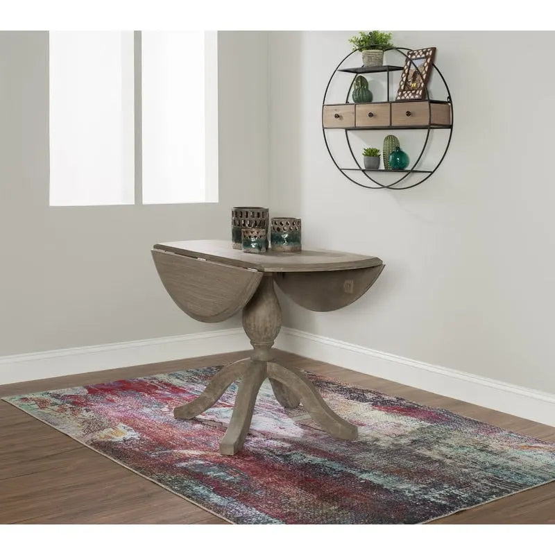 Rustic Wood Drop Leaf Pedestal Dining Table for Small Spaces