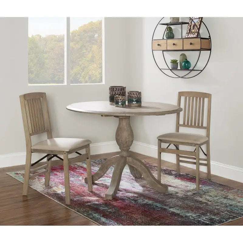 Rustic Wood Drop Leaf Pedestal Dining Table for Small Spaces