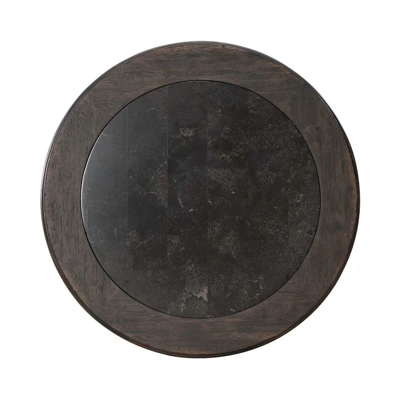 Saddle Brown Round Chairside Table with Blue Stone Inlay
