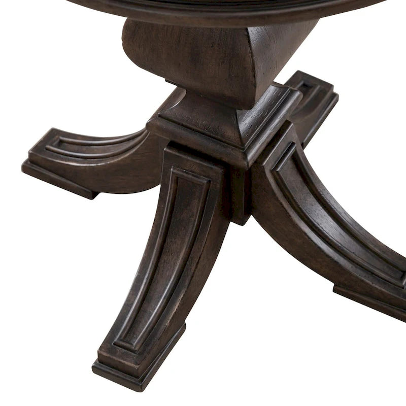 Saddle Brown Round Chairside Table with Blue Stone Inlay