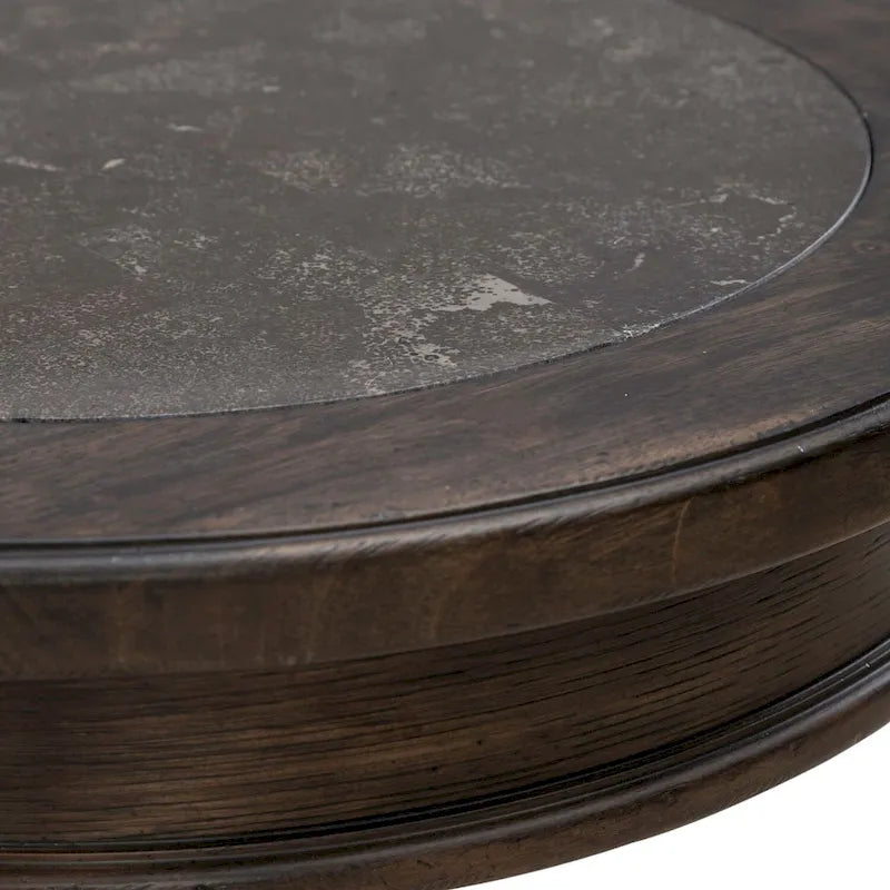 Saddle Brown Round Chairside Table with Blue Stone Inlay