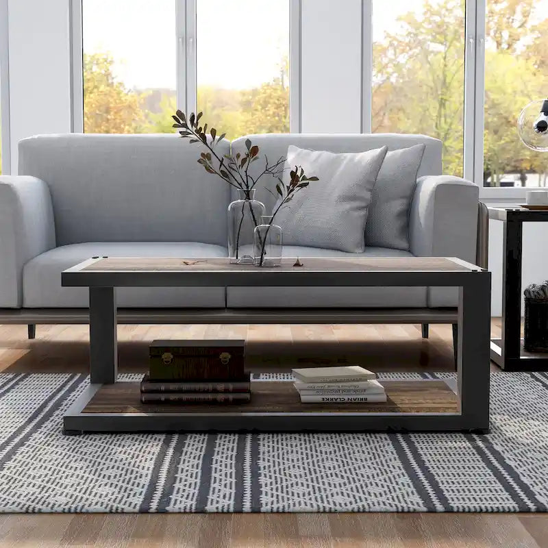 Farrow Dark Walnut and Sand Black 47-inch 1-Shelf Coffee Table by Furniture of America