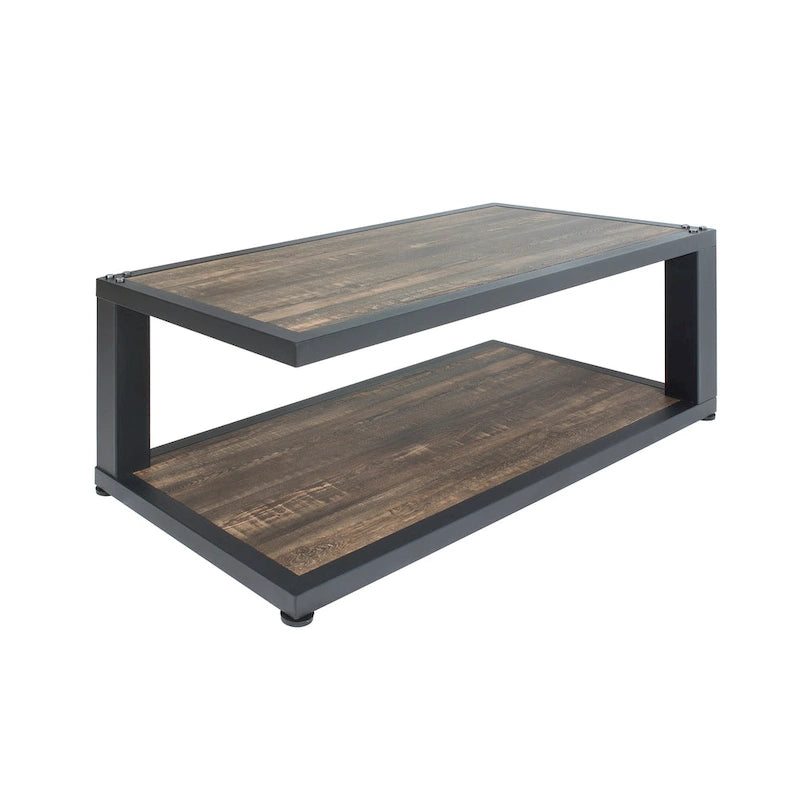 Rustic Dark Walnut and Black Coffee Table with Shelf
