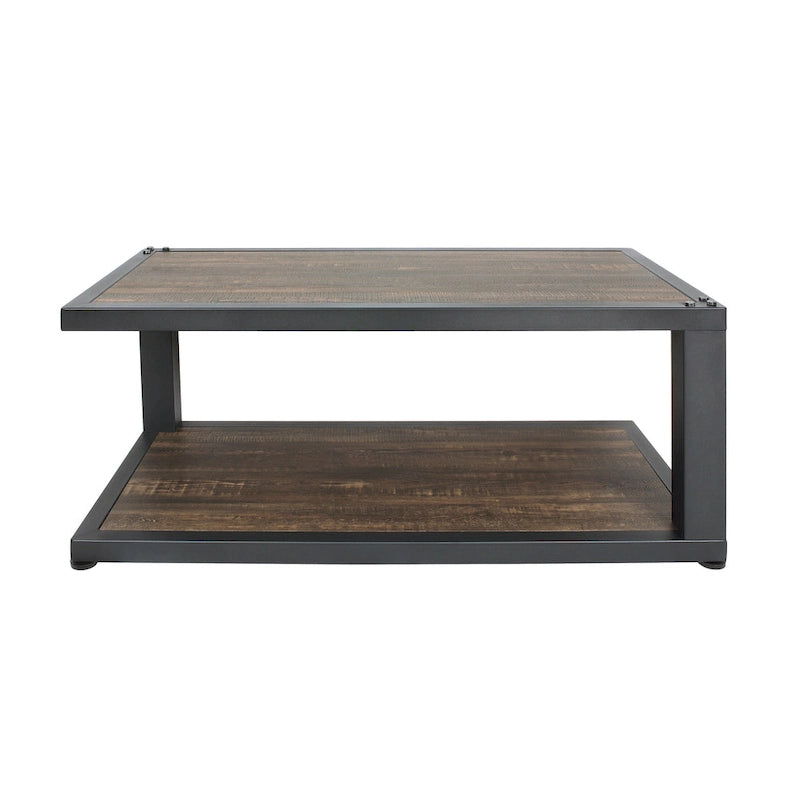Rustic Dark Walnut and Black Coffee Table with Shelf