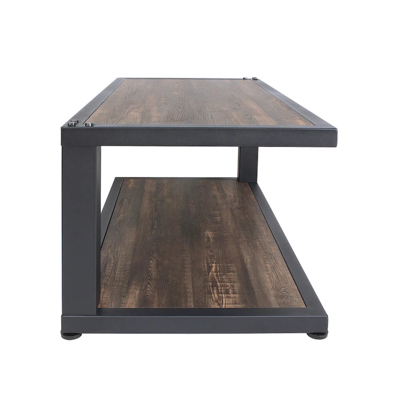 Rustic Dark Walnut and Black Coffee Table with Shelf