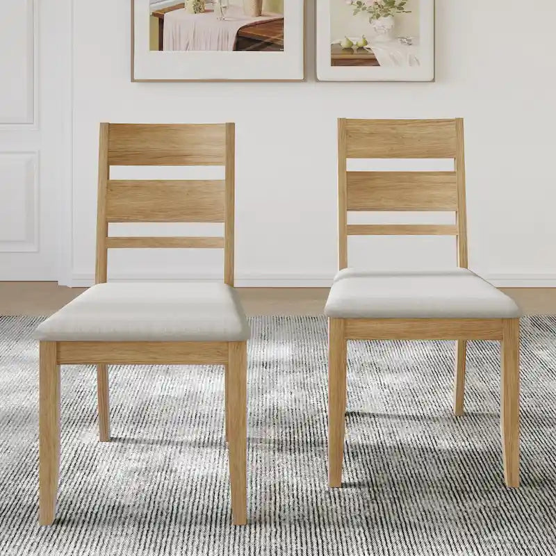 Wooden Dining Chair with Upholstered Seat and Horizontal Splat Back