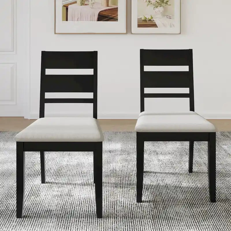 Wooden Dining Chair with Upholstered Seat and Horizontal Splat Back