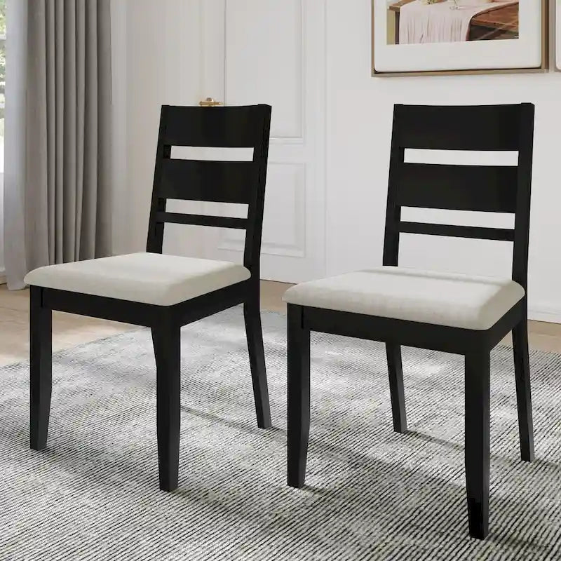Wooden Dining Chair with Upholstered Seat and Horizontal Splat Back