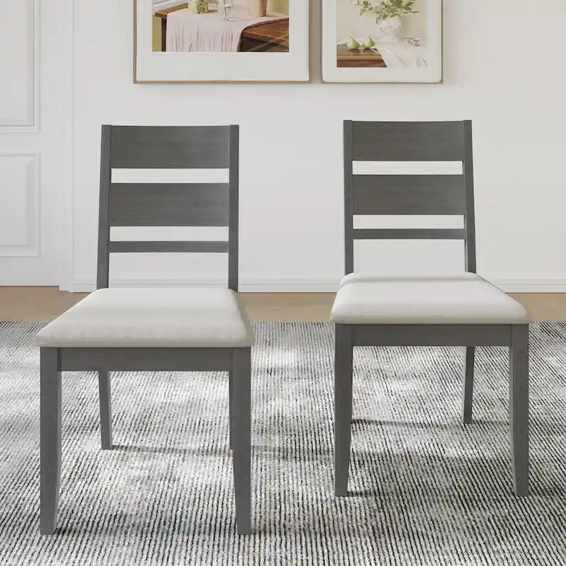 Wooden Dining Chair with Upholstered Seat and Horizontal Splat Back
