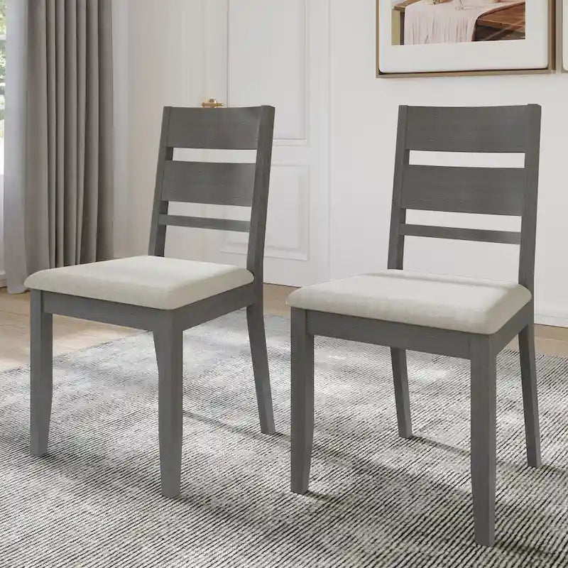 Wooden Dining Chair with Upholstered Seat and Horizontal Splat Back