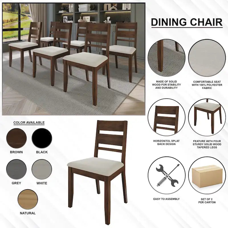 Wooden Dining Chair with Upholstered Seat and Horizontal Splat Back