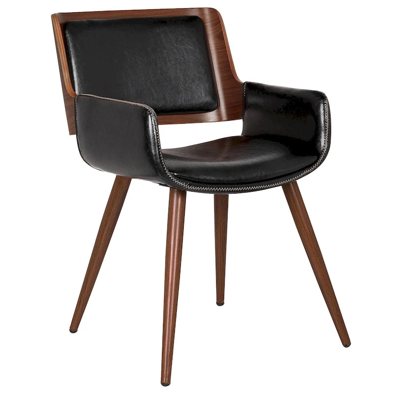 Mid-Century Faux Leather Dining Accent Chair with Wood-Finish Metal Legs