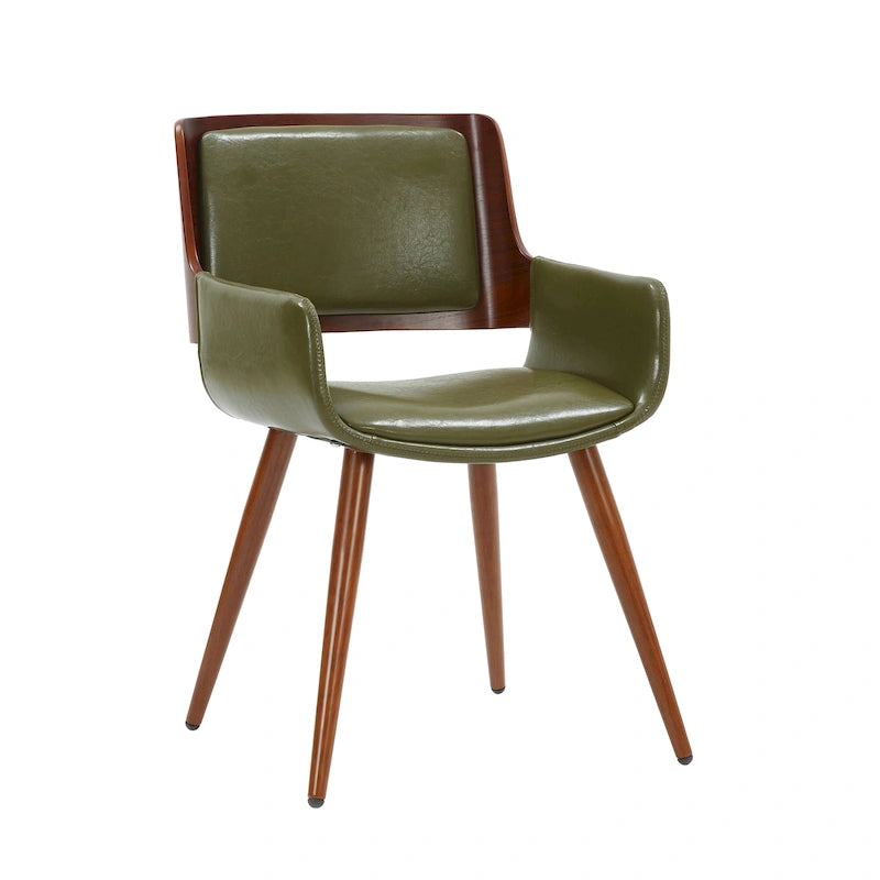 Mid-Century Faux Leather Dining Accent Chair with Wood-Finish Metal Legs