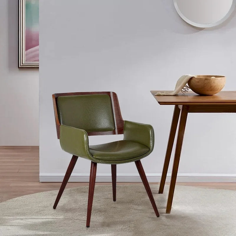 Mid-Century Faux Leather Dining Accent Chair with Wood-Finish Metal Legs
