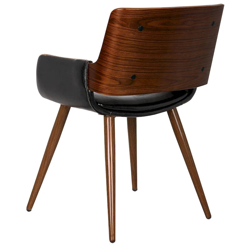 Mid-Century Faux Leather Dining Accent Chair with Wood-Finish Metal Legs