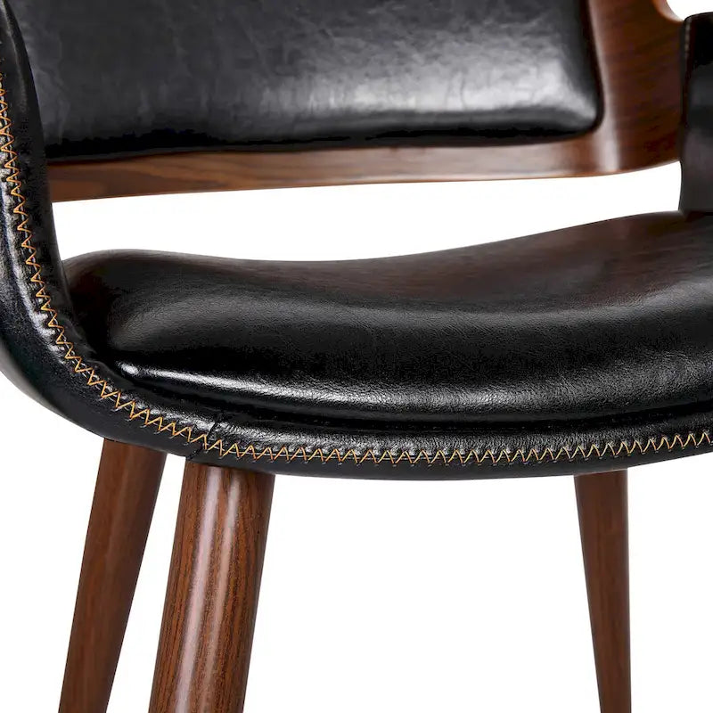 Mid-Century Faux Leather Dining Accent Chair with Wood-Finish Metal Legs