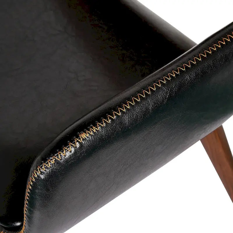 Mid-Century Faux Leather Dining Accent Chair with Wood-Finish Metal Legs