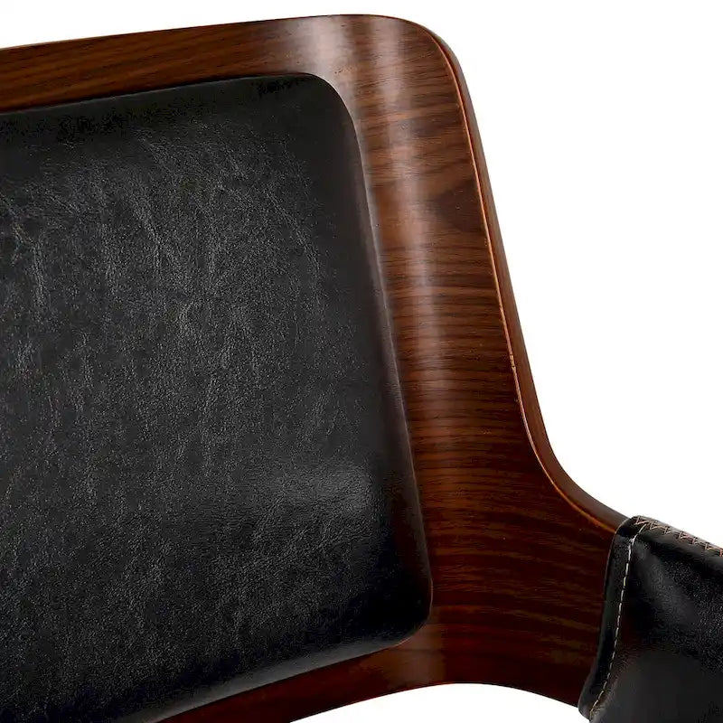 Mid-Century Faux Leather Dining Accent Chair with Wood-Finish Metal Legs