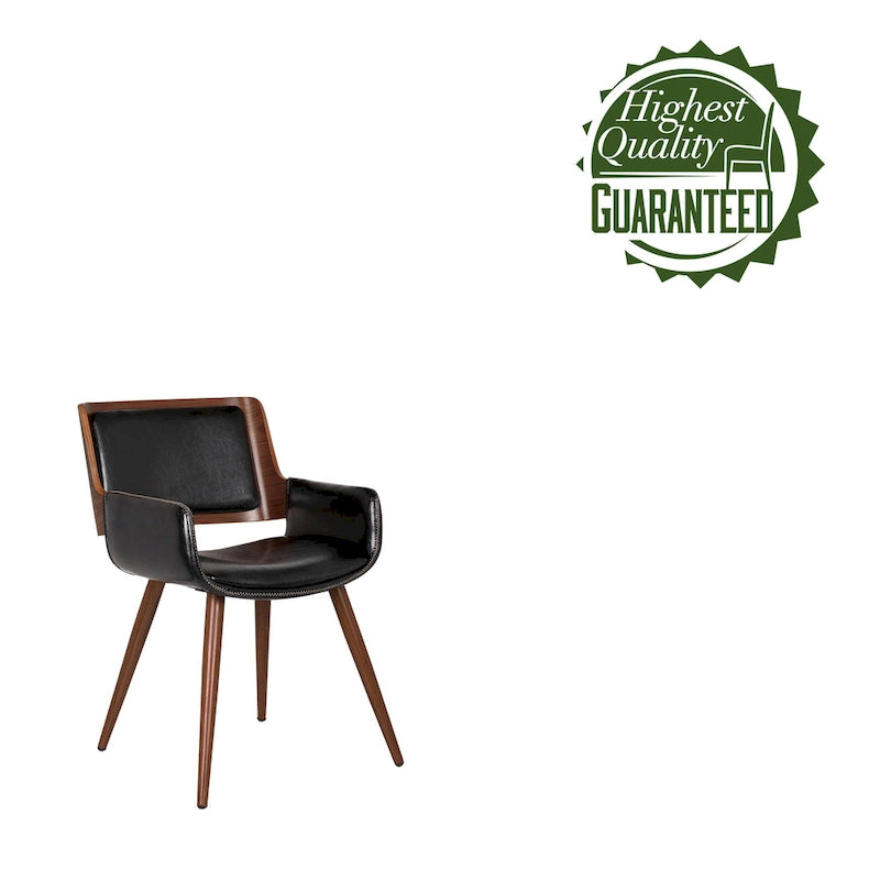 Mid-Century Faux Leather Dining Accent Chair with Wood-Finish Metal Legs