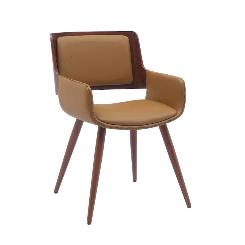 Mid-Century Faux Leather Dining Accent Chair with Wood-Finish Metal Legs
