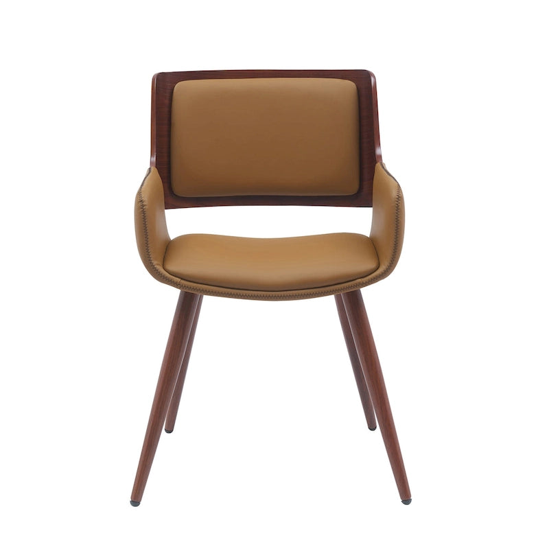 Mid-Century Faux Leather Dining Accent Chair with Wood-Finish Metal Legs