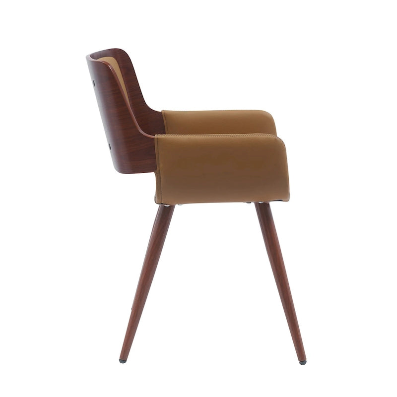Mid-Century Faux Leather Dining Accent Chair with Wood-Finish Metal Legs