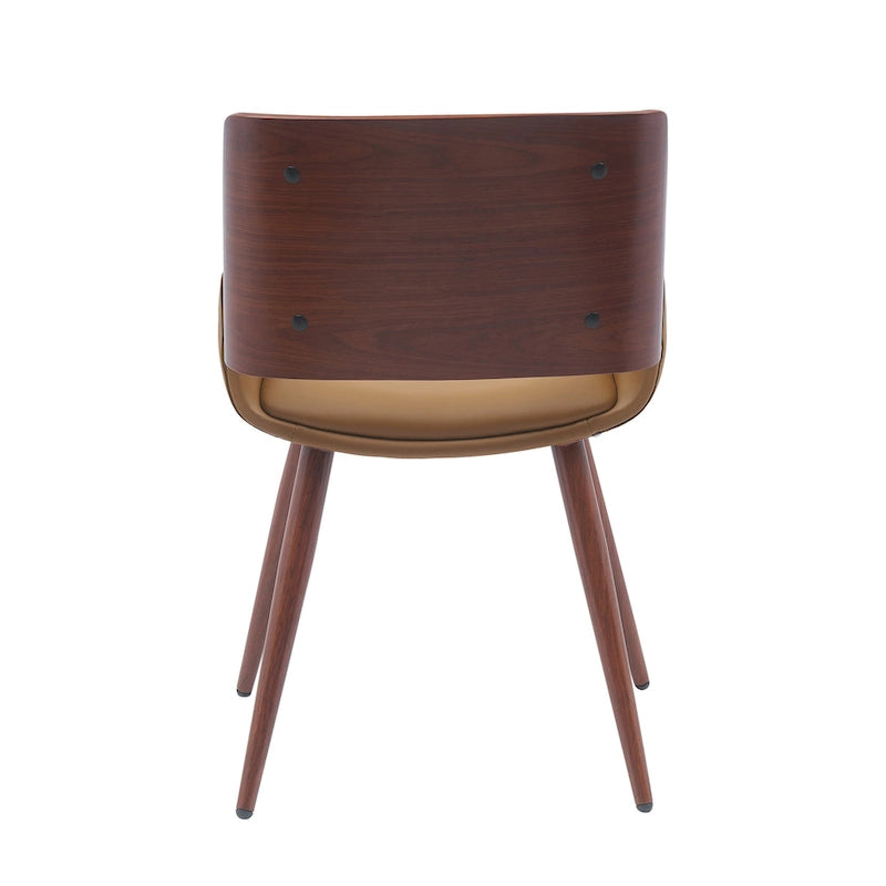 Mid-Century Faux Leather Dining Accent Chair with Wood-Finish Metal Legs