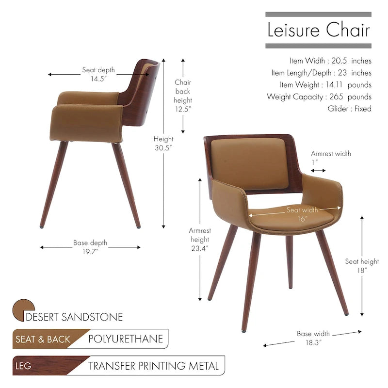 Mid-Century Faux Leather Dining Accent Chair with Wood-Finish Metal Legs