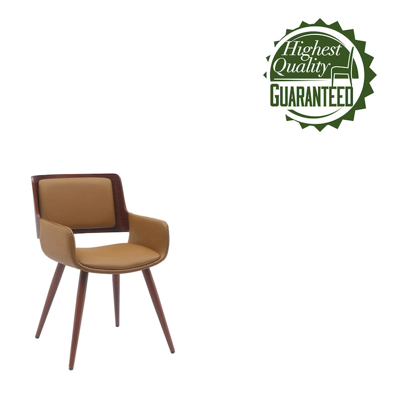 Mid-Century Faux Leather Dining Accent Chair with Wood-Finish Metal Legs