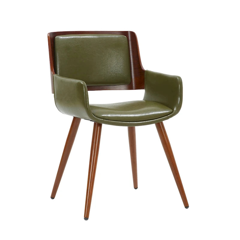 Mid-Century Faux Leather Dining Accent Chair with Wood-Finish Metal Legs