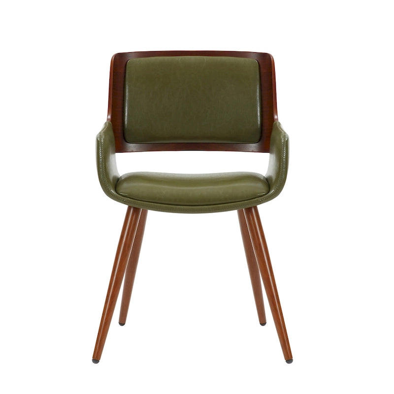 Mid-Century Faux Leather Dining Accent Chair with Wood-Finish Metal Legs