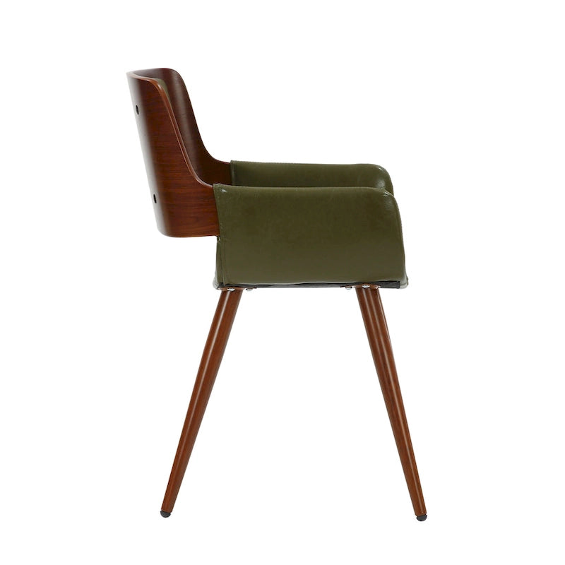 Mid-Century Faux Leather Dining Accent Chair with Wood-Finish Metal Legs