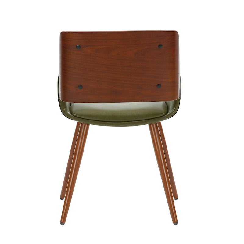 Mid-Century Faux Leather Dining Accent Chair with Wood-Finish Metal Legs