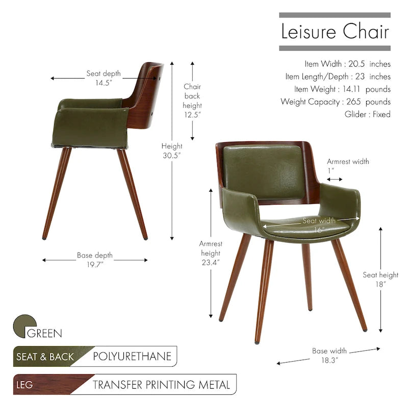 Mid-Century Faux Leather Dining Accent Chair with Wood-Finish Metal Legs
