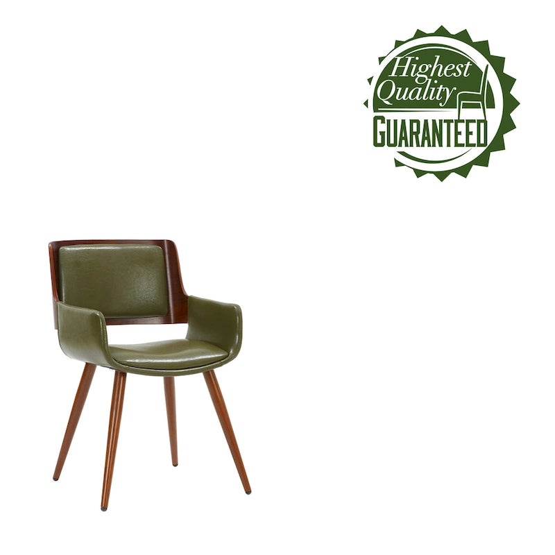 Mid-Century Faux Leather Dining Accent Chair with Wood-Finish Metal Legs